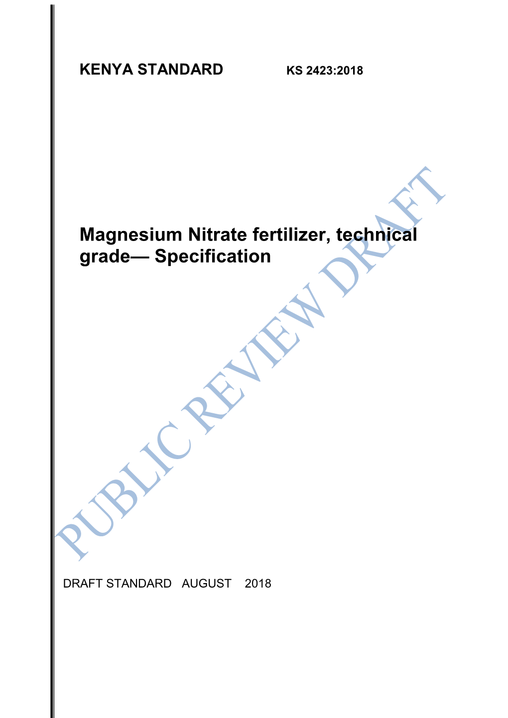 Magnesium Nitrate Fertilizer, Technical Grade— Specification