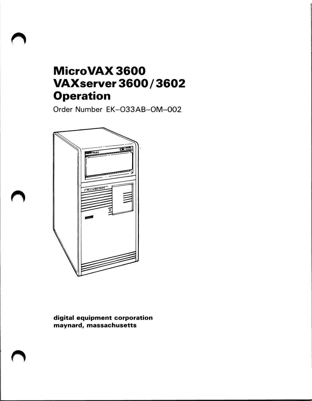 Microvax 3600 Vaxserver 3600 / 3602 Operation