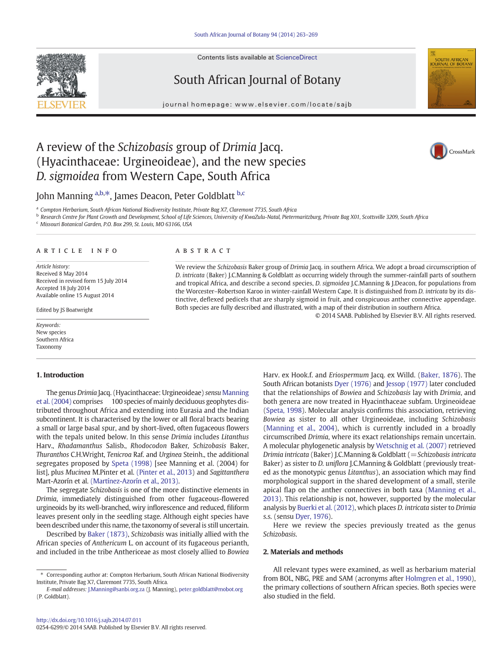 A Review of the Schizobasis Group of Drimia Jacq. (Hyacinthaceae