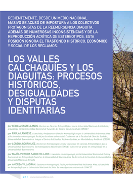 Los Valles Calchaquíes Y Los Diaguitas: Procesos Históricos, Desigualdades Y Disputas Identitarias