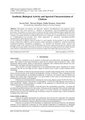 Synthesis, Biological Activity and Spectral Characterisation of Chalcon