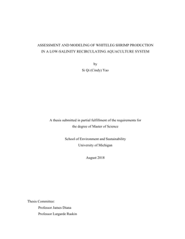 Assessment and Modeling of Whiteleg Shrimp Production in a Low-Salinity Recirculating Aquaculture System