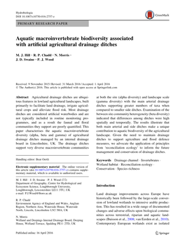 Aquatic Macroinvertebrate Biodiversity Associated with Artificial