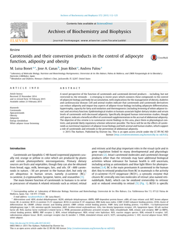 Carotenoids and Their Conversion Products in the Control of Adipocyte Function, Adiposity and Obesity ⇑ M