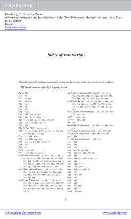 Index of Manuscripts