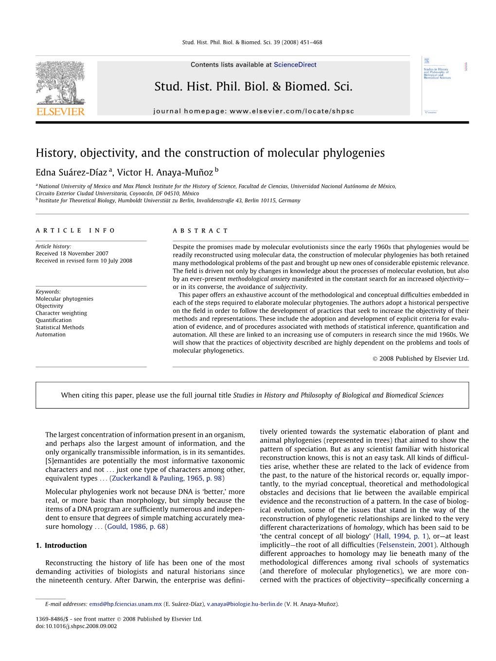 History, Objectivity, and the Construction of Molecular Phylogenies