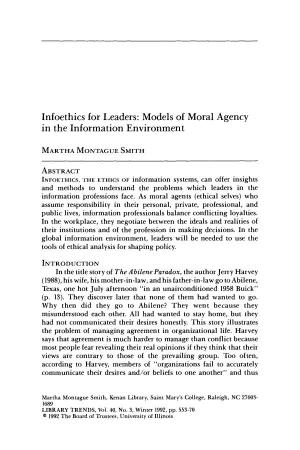 Infoethics for Leaders: Models of Moral Agency in the Information Environment