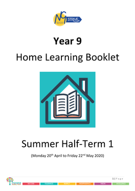 Year 9 Home Learning Booklet Summer Half-Term 1