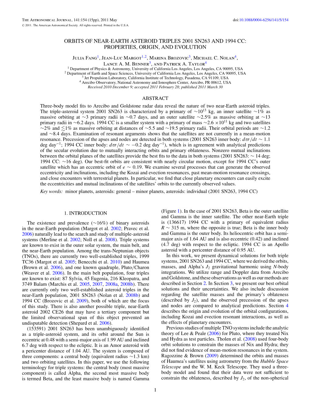 Orbits of Near-Earth Asteroid Triples 2001 Sn263 and 1994 Cc: Properties, Origin, and Evolution