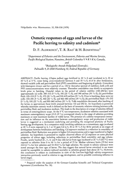 Osmotic Responses of Eggs and Larvae of the Pacific Herring to Salinity and Cadmium*