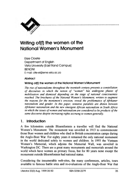 Writing Of(F) the Women of the National Women's Monument Have Been Untenable to Almost Every Boer Man and Woman