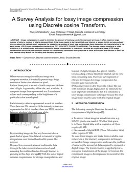 A Survey Analysis for Lossy Image Compression Using Discrete Cosine Transform