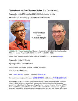 Yoshua Bengio and Gary Marcus on the Best Way Forward for AI