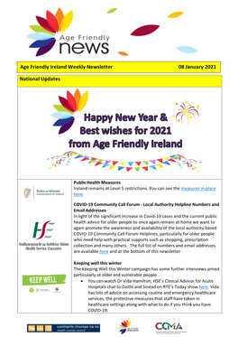 National Updates Age Friendly Ireland Weekly Newsletter 08 January 2021