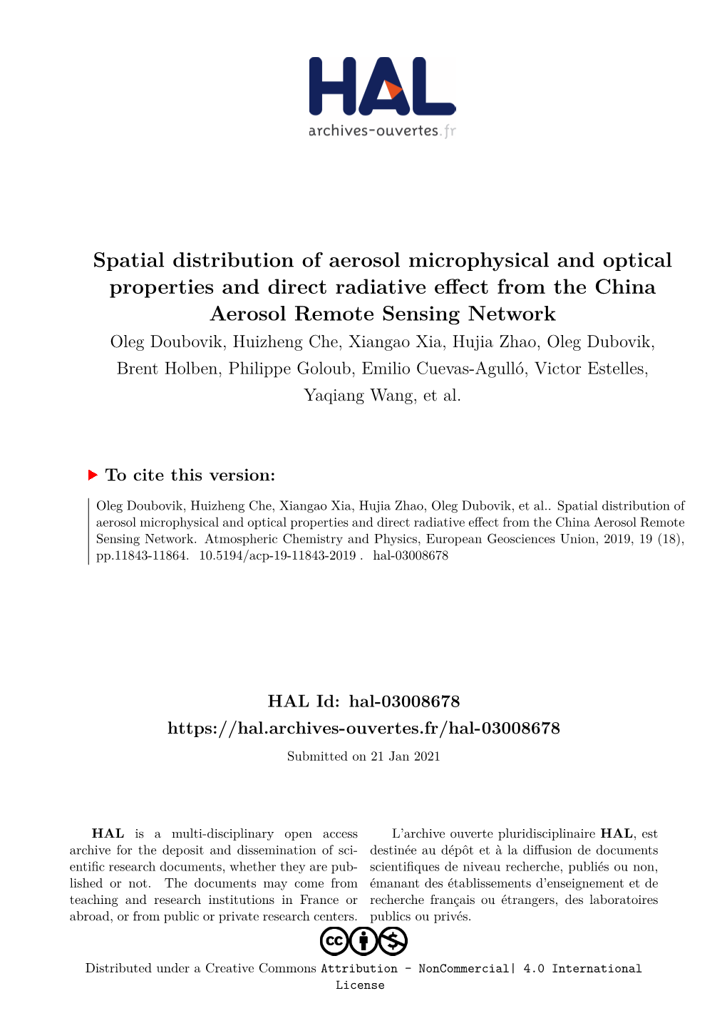 Spatial Distribution of Aerosol Microphysical and Optical