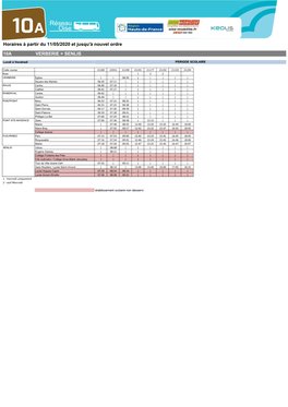 Horaires À Partir Du 11/05/2020 Et Jusqu'à Nouvel Ordre 10A