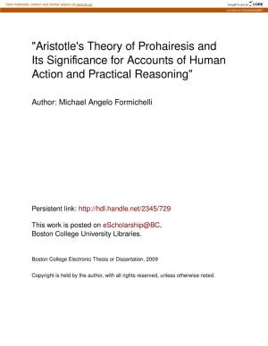 "Aristotle's Theory of Prohairesis and Its Significance for Accounts Of