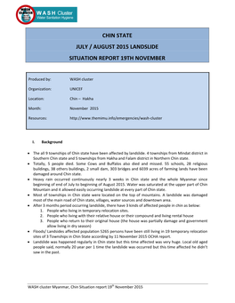 Chin State July / August 2015 Landslide Situation Report 19Th November
