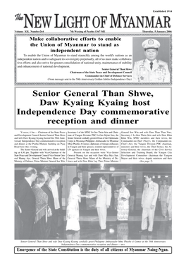 Senior General Than Shwe, Daw Kyaing Kyaing Host Independence Day Commemorative Reception and Dinner