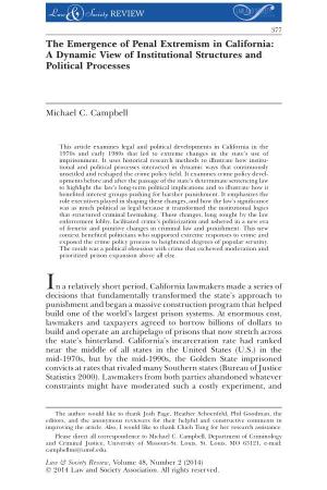 The Emergence of Penal Extremism in California: a Dynamic View of Institutional Structures and Political Processes