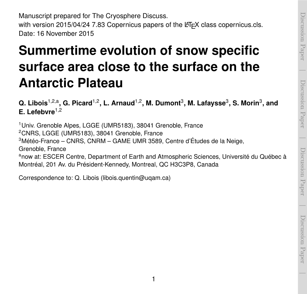 Summertime Evolution of Snow Specific Surface Area Close to The