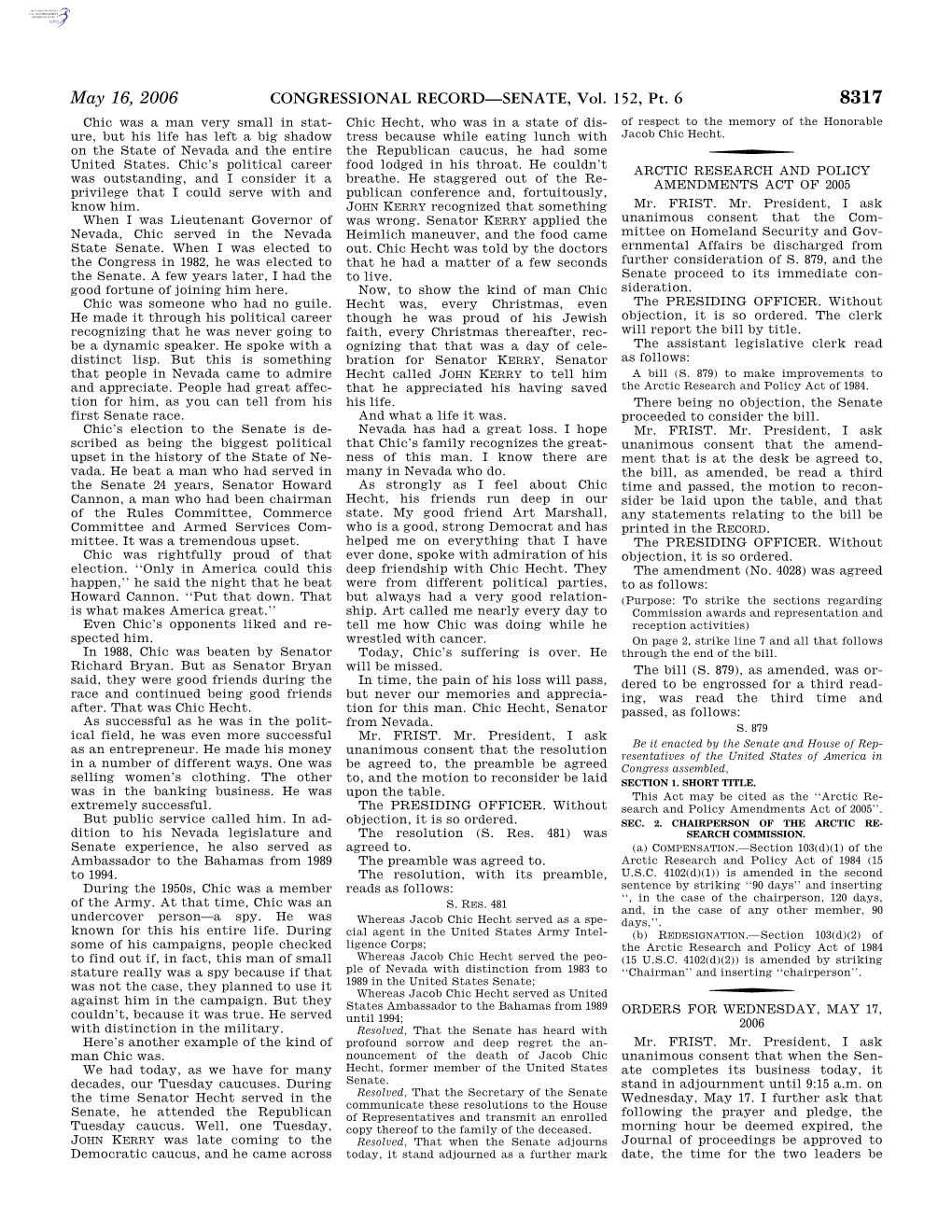 CONGRESSIONAL RECORD—SENATE, Vol. 152, Pt. 6 May 16