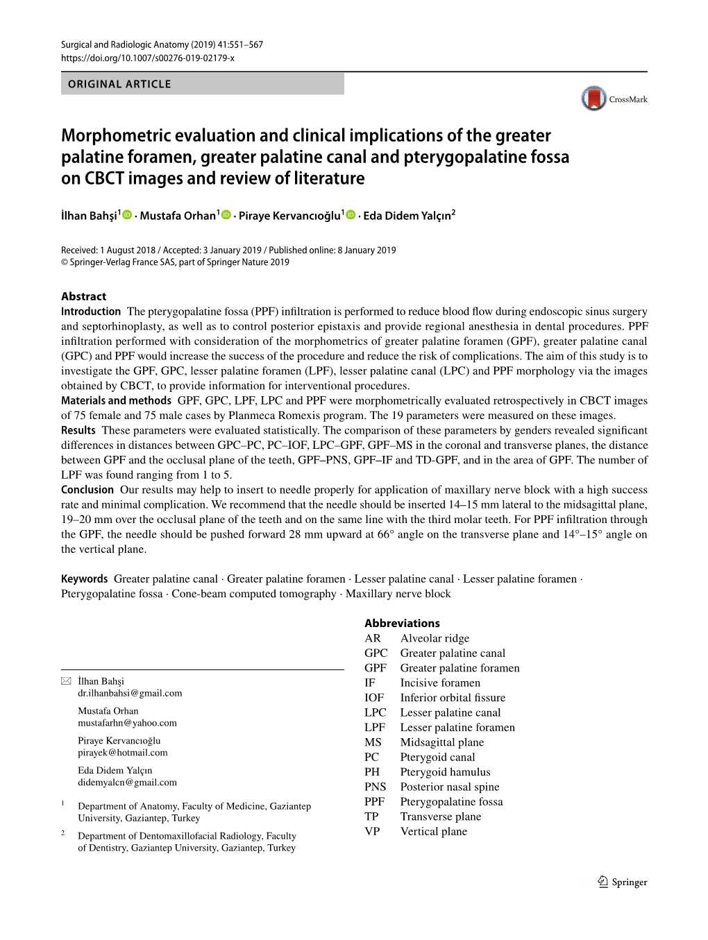 Morphometric Evaluation and Clinical Implications of the Greater Palatine