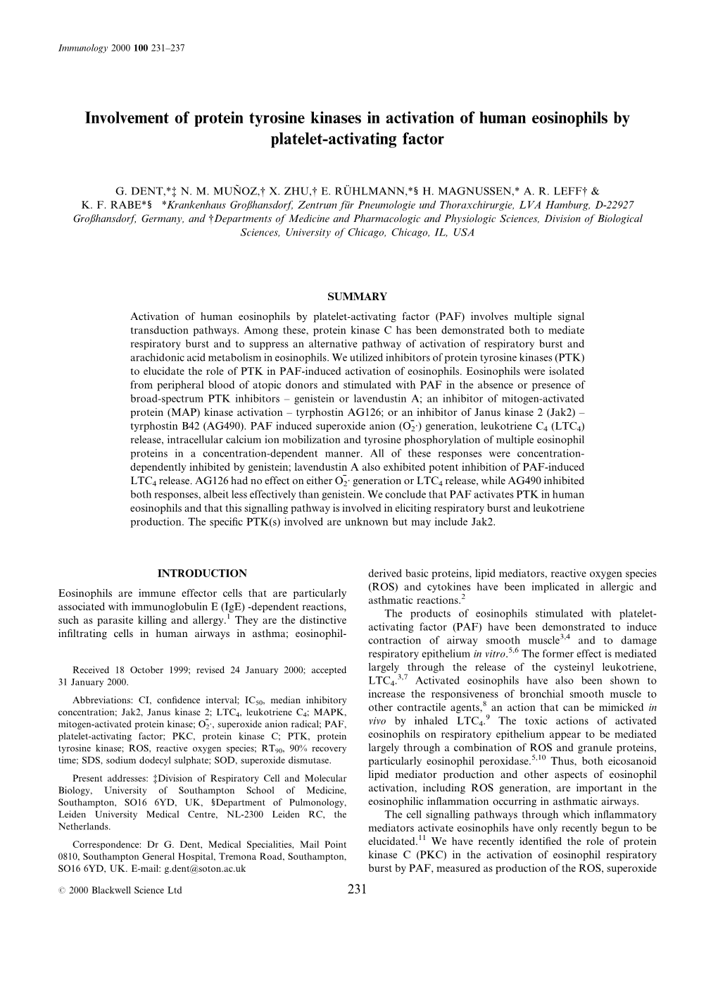 Involvement of Protein Tyrosine Kinases in Activation of Human Eosinophils by Platelet-Activating Factor