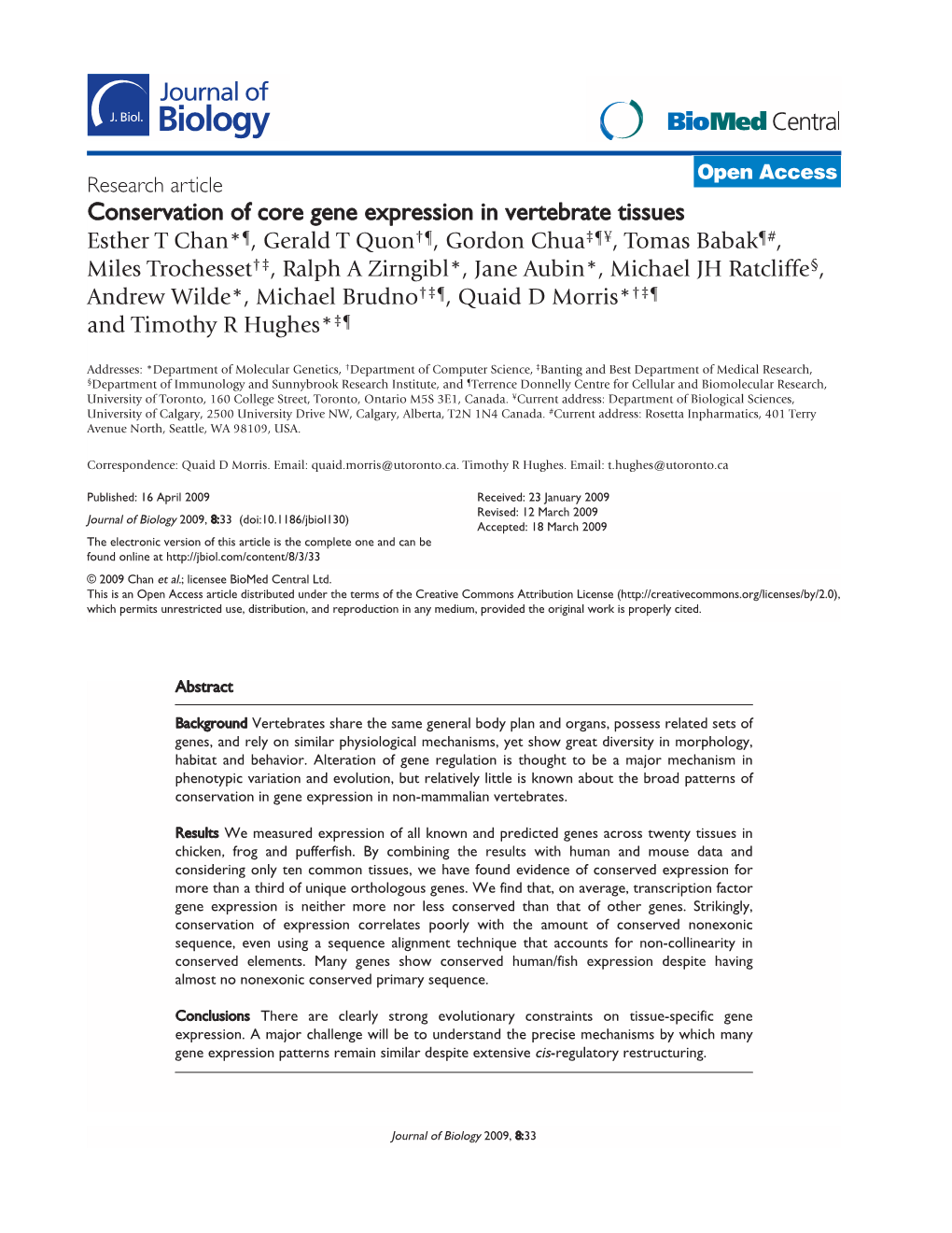 Conservation of Core Gene Expression in Vertebrate Tissues