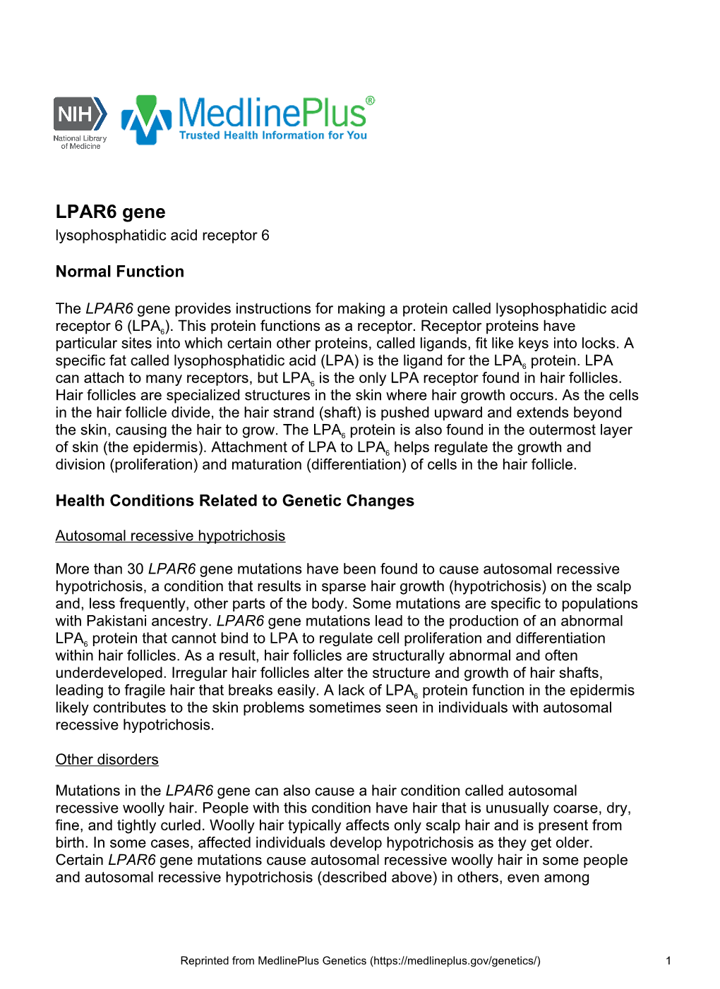 LPAR6 Gene Lysophosphatidic Acid Receptor 6