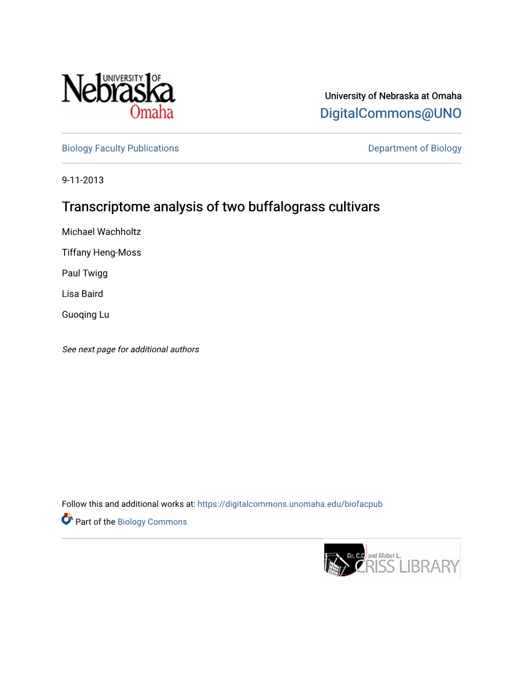 Transcriptome Analysis of Two Buffalograss Cultivars