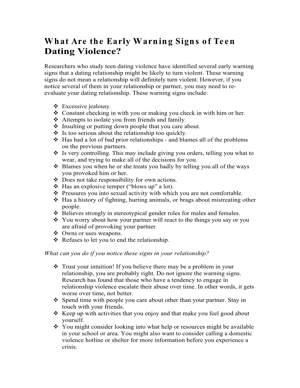 What Are the Early Warning Signs of Teen Dating Violence?