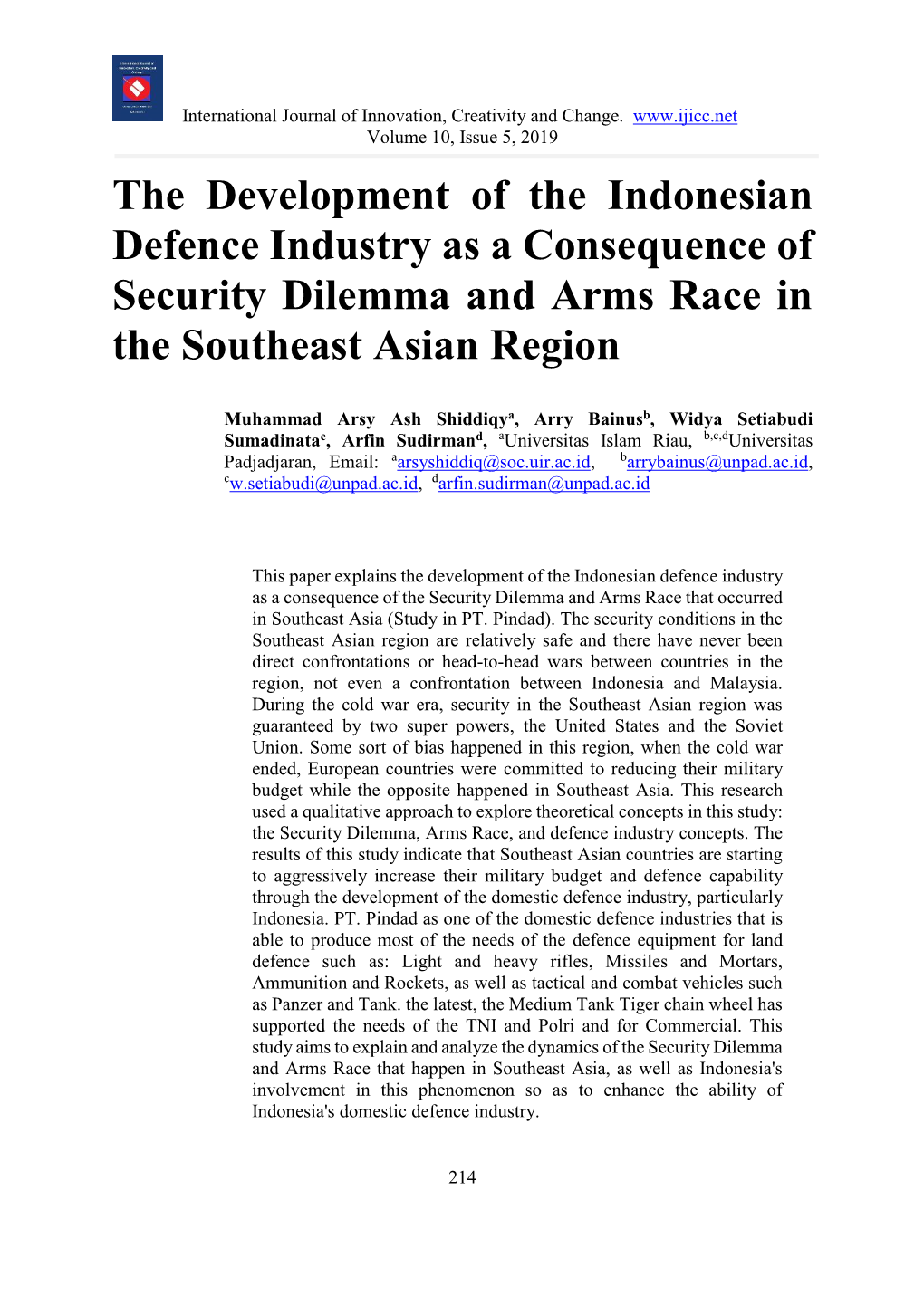 The Development of the Indonesian Defence Industry As a Consequence of Security Dilemma and Arms Race in the Southeast Asian Region