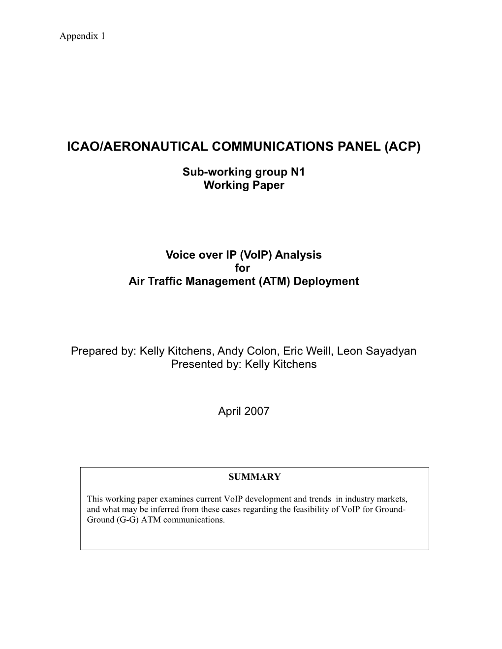 Voice Over IP (Voip) Analysis for Air Traffic Management (ATM) Deployment