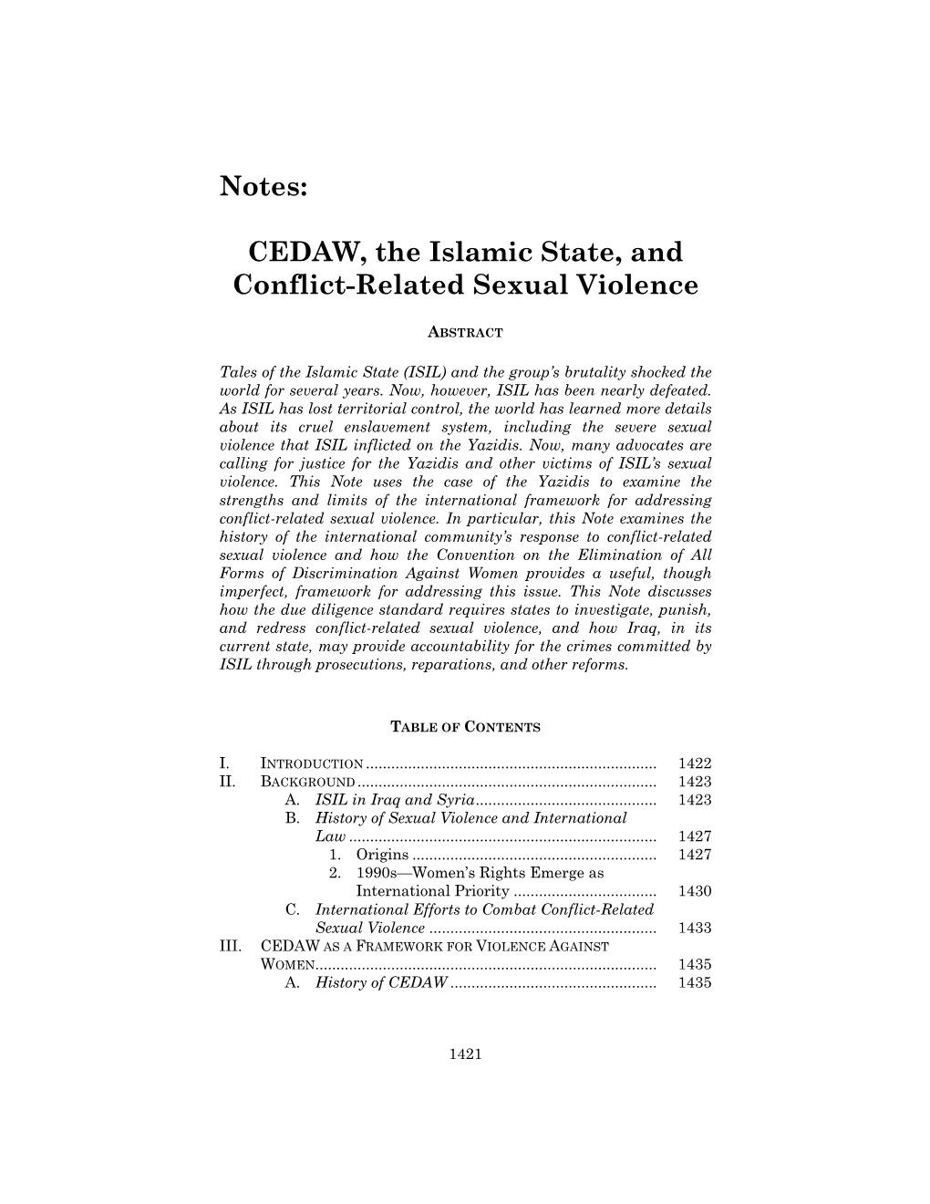 CEDAW, the Islamic State, and Conflict-Related Sexual Violence