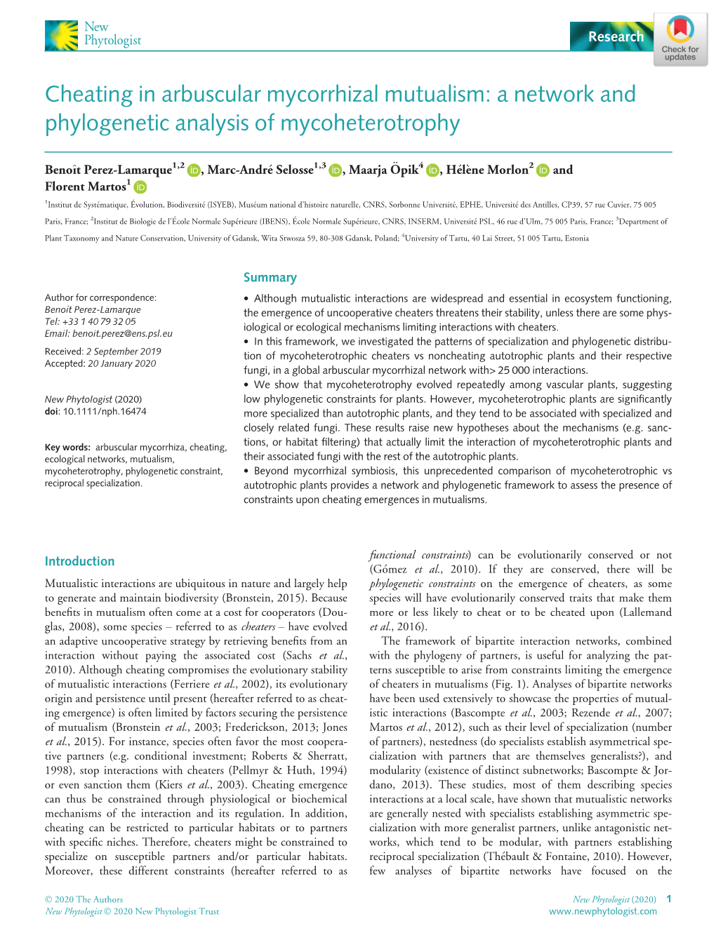 Cheating in Arbuscular Mycorrhizal Mutualism: a Network and Phylogenetic Analysis of Mycoheterotrophy