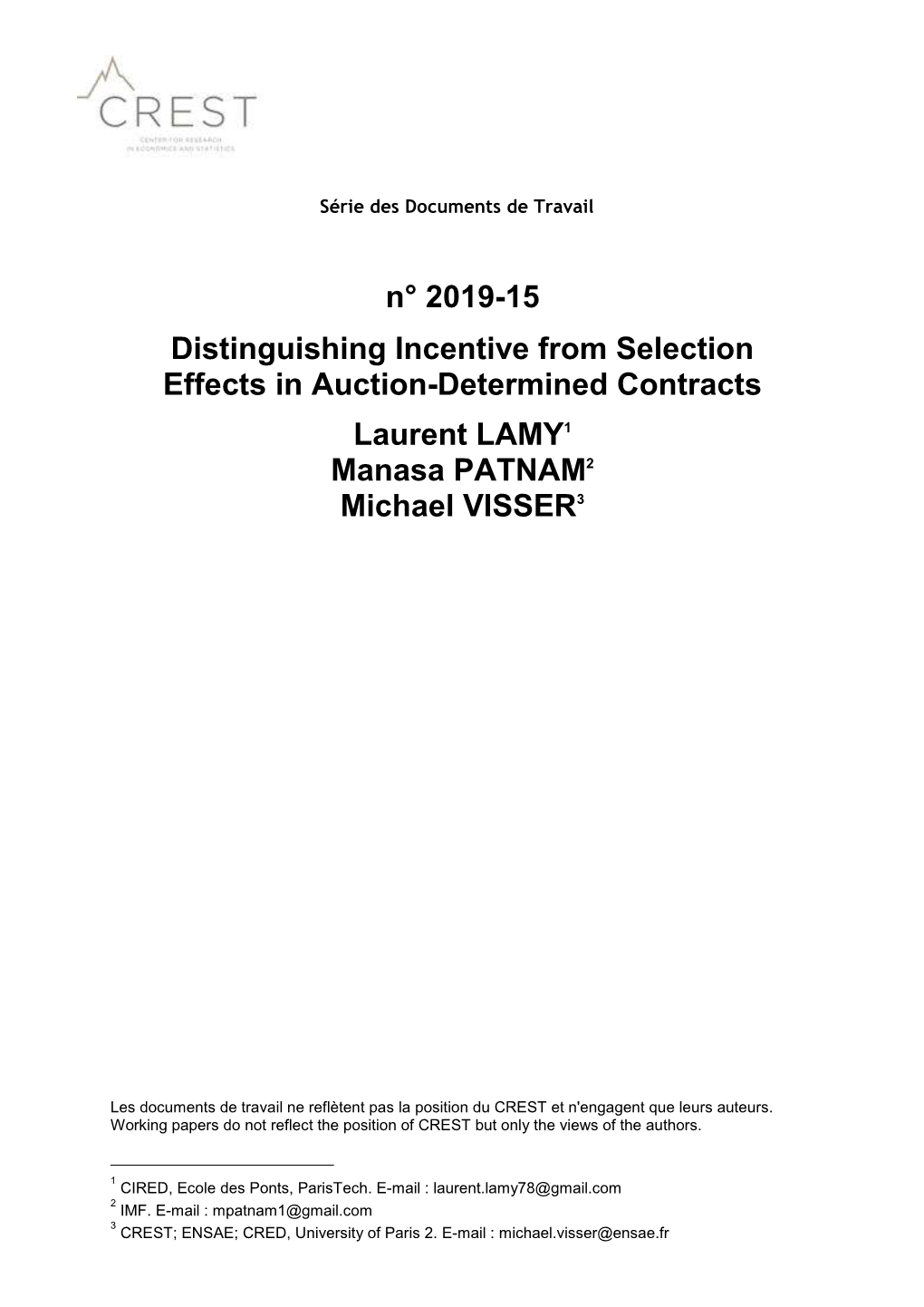 N° 2019-15 Distinguishing Incentive from Selection Effects in Auction