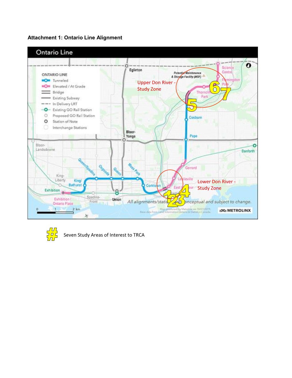 Ontario Line Alignment Seven Study Areas of Interest To
