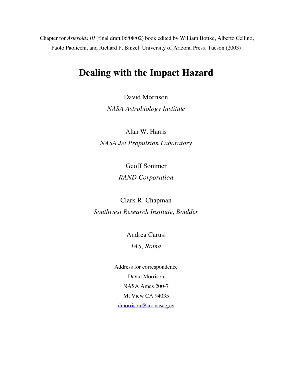 Dealing with the Impact Hazard