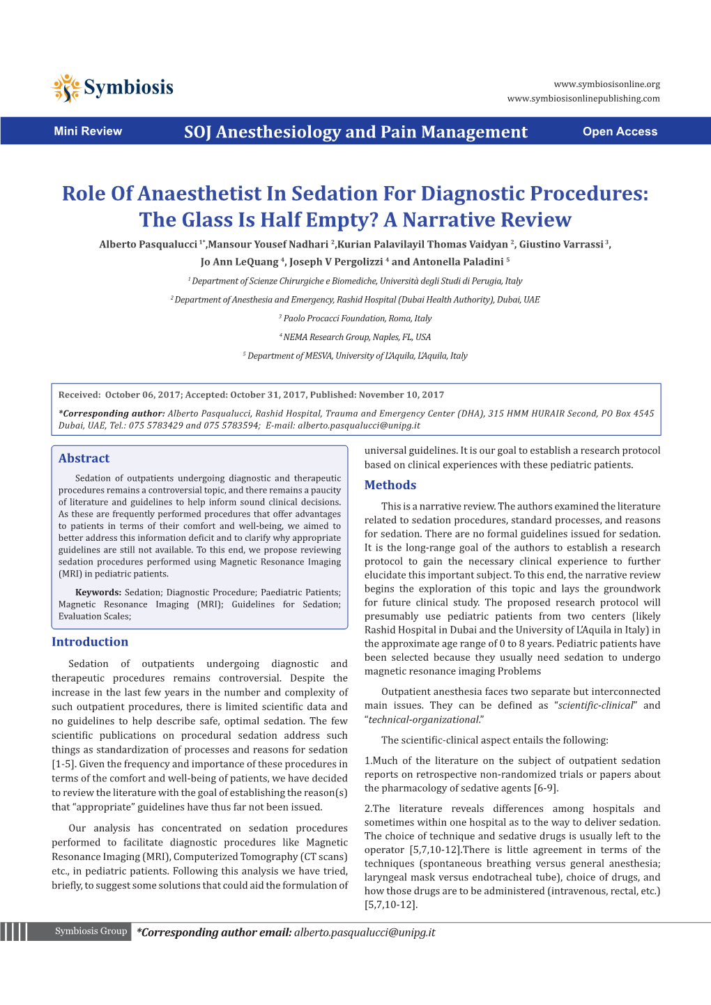 Role of Anaesthetist in Sedation For