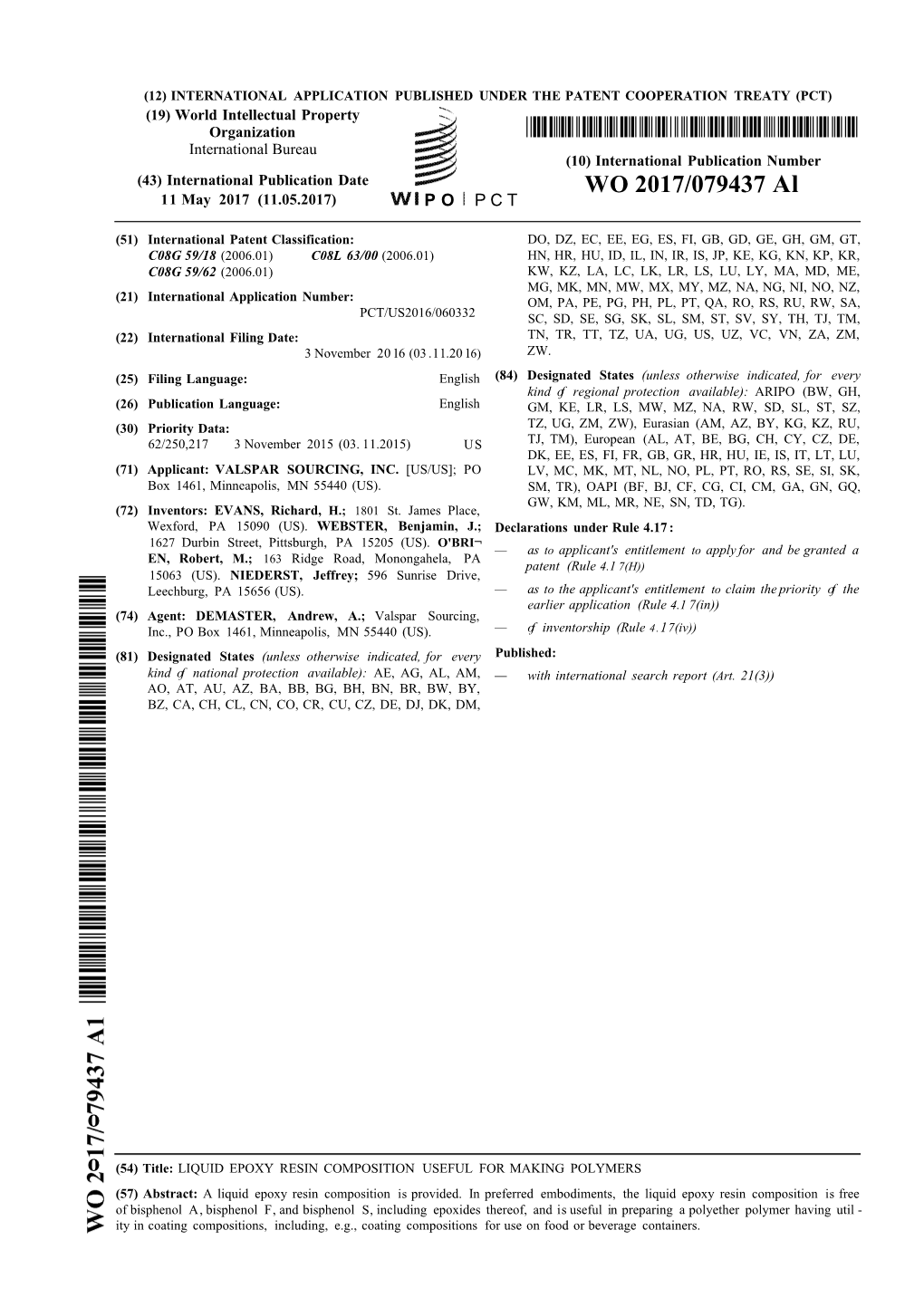 WO 2017/079437 Al 11 May 2017 (11.05.2017) P O P C T