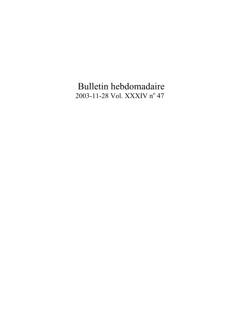 Bulletin Hebdomadaire 2003-11-28 Vol