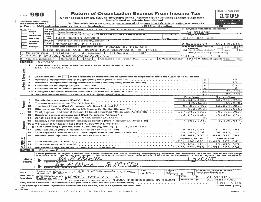 Cleveland Foundation 2009 Form