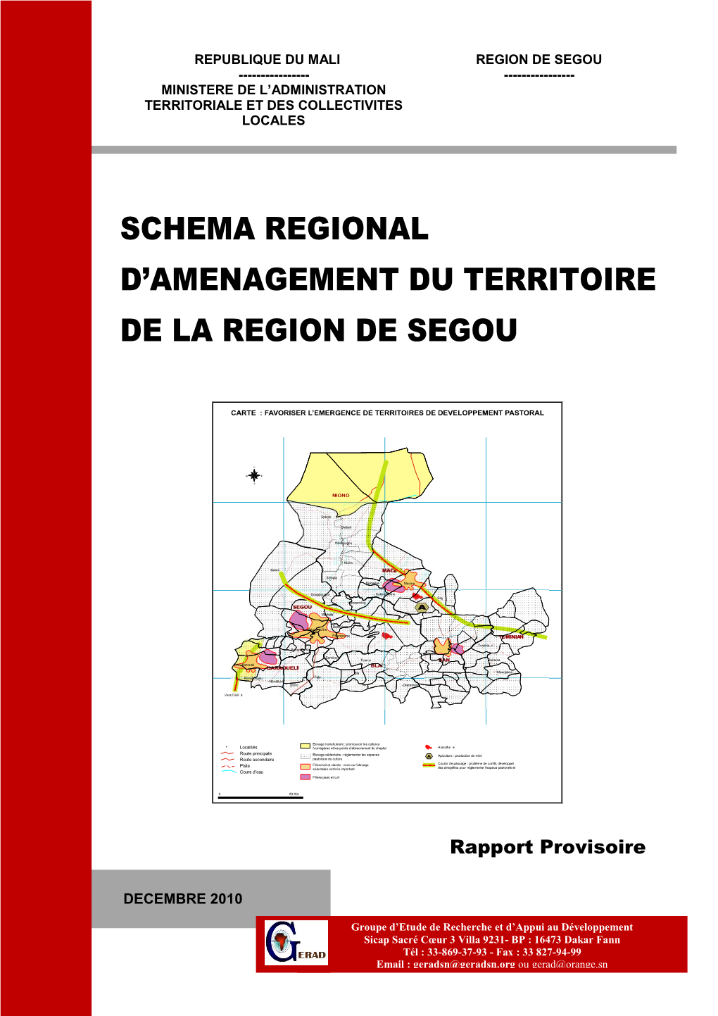 Schema Regional D'amenagement Du Territoire De La Region De Segou