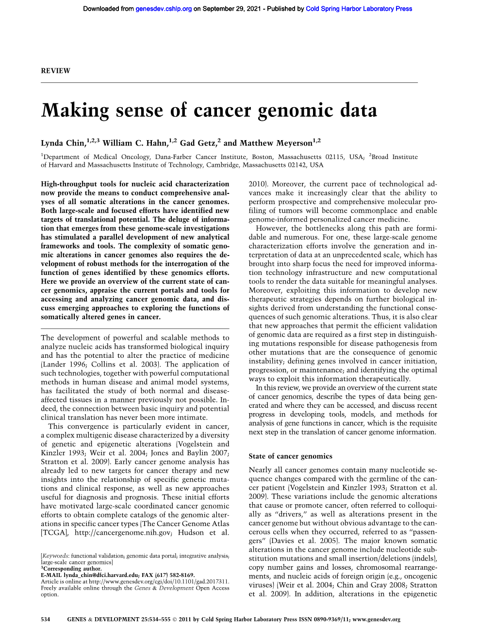 Making Sense of Cancer Genomic Data