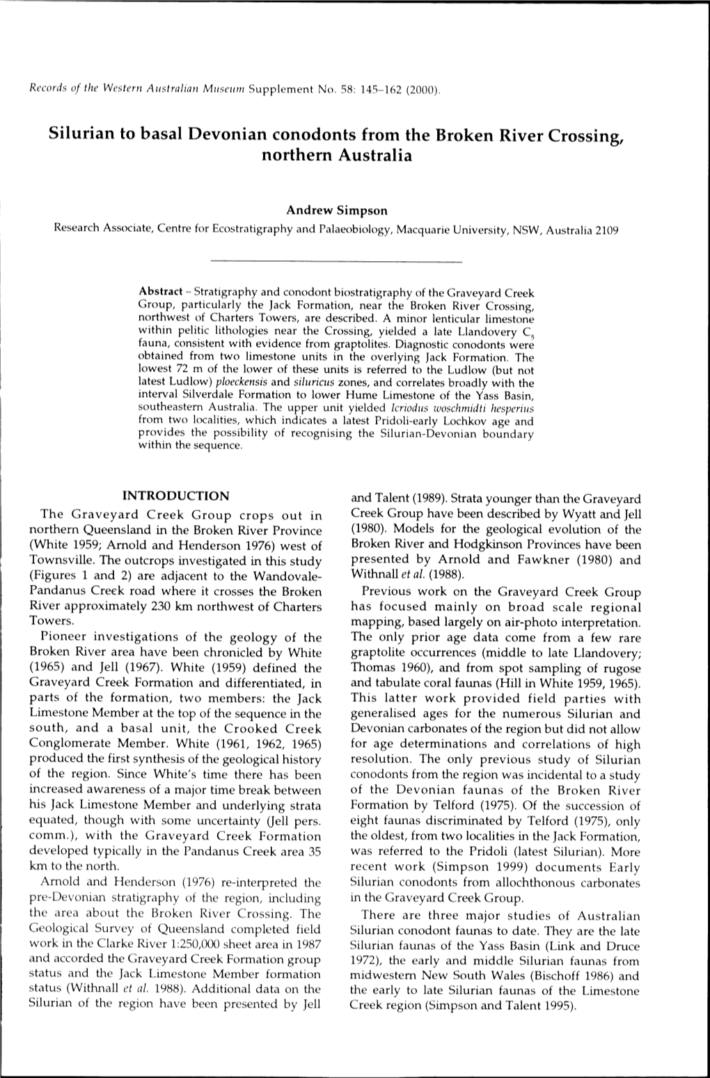 Silurian to Basal Devonian Conodonts from the Broken River Crossing, Northern Australia