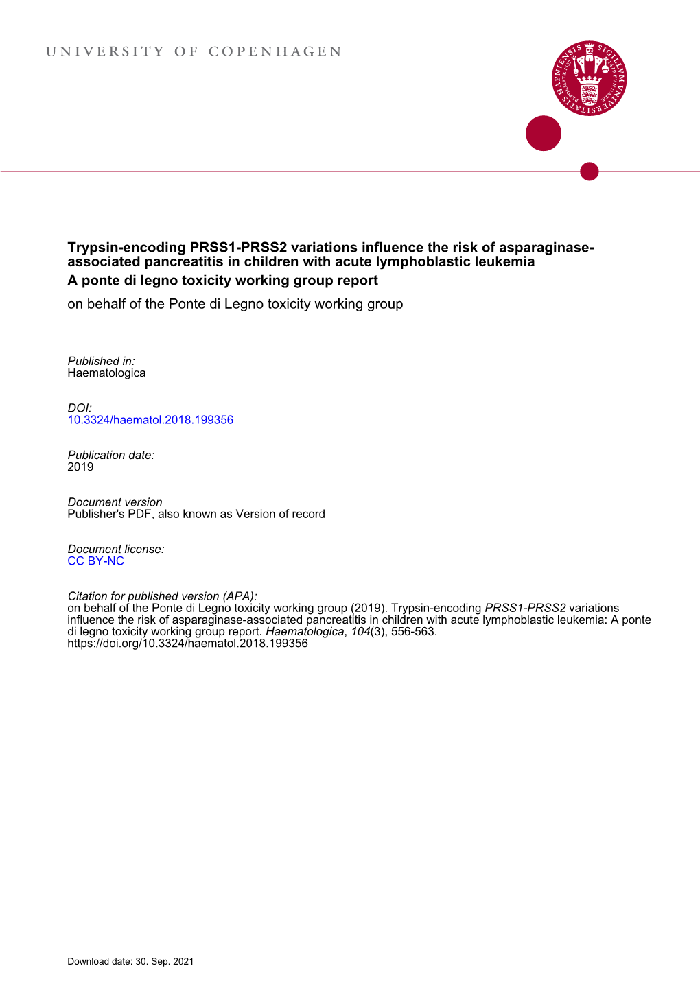 Trypsin-Encoding PRSS1-PRSS2 Variations Influence the Risk Of