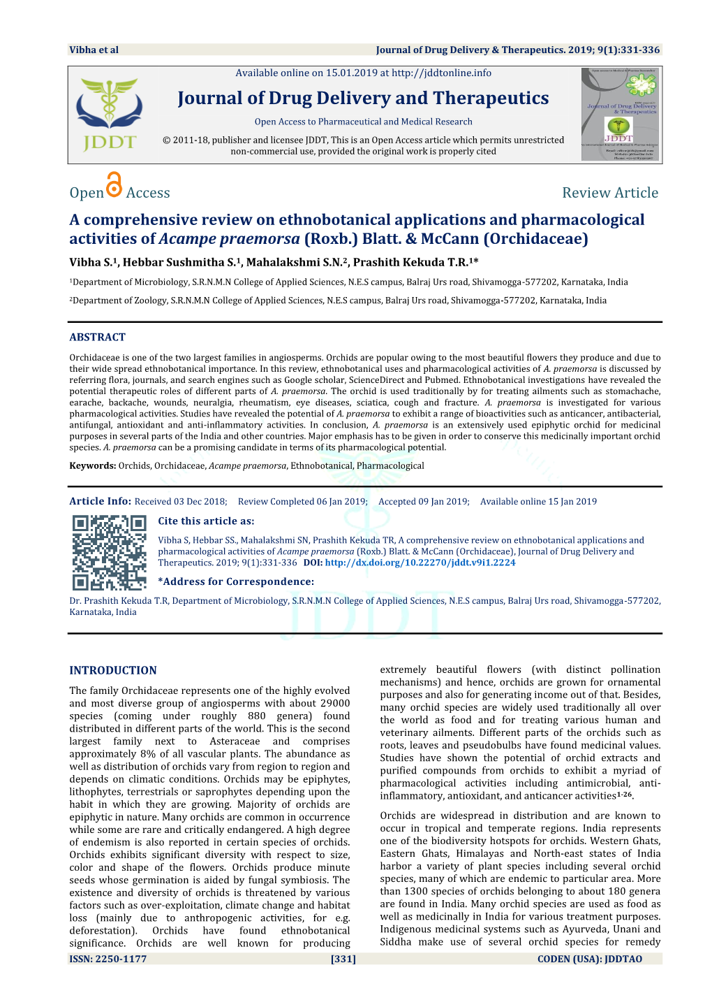 A Comprehensive Review on Ethnobotanical Applications and Pharmacological Activities of Acampe Praemorsa (Roxb.) Blatt