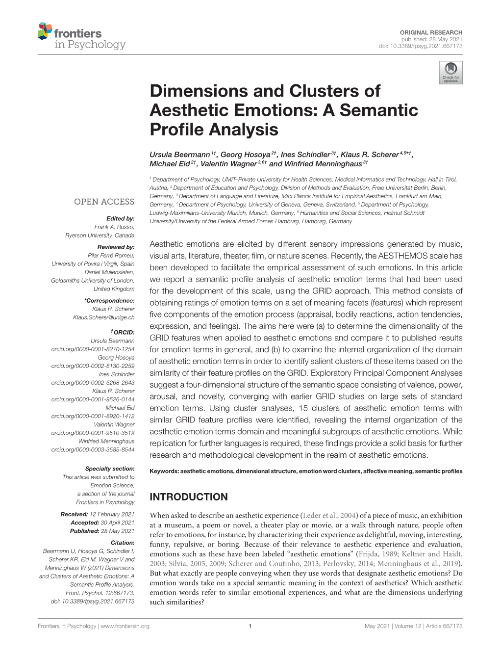 Dimensions and Clusters of Aesthetic Emotions: a Semantic Profile Analysis