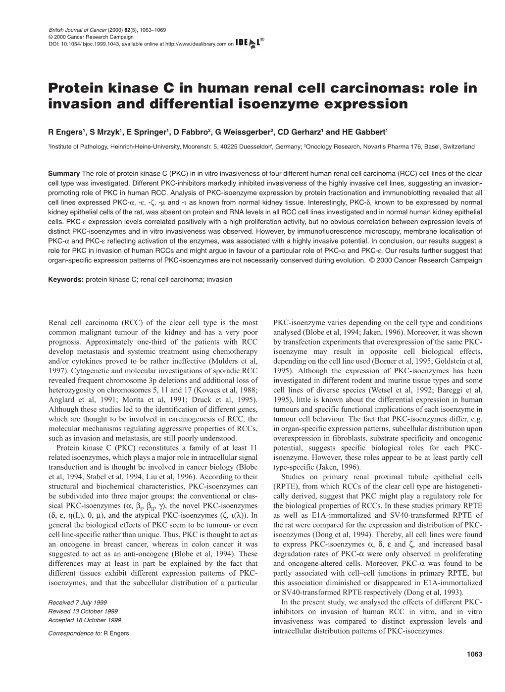 Protein Kinase C in Human Renal Cell Carcinomas